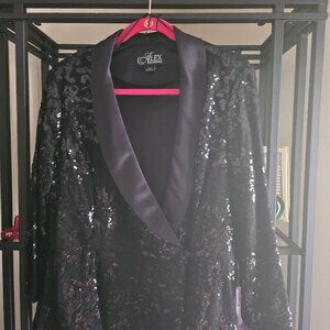 ALEX EVENINGS WOMAN BLACK PEPLUM SEQUIN BLOUSE/JACKET SIZE XL